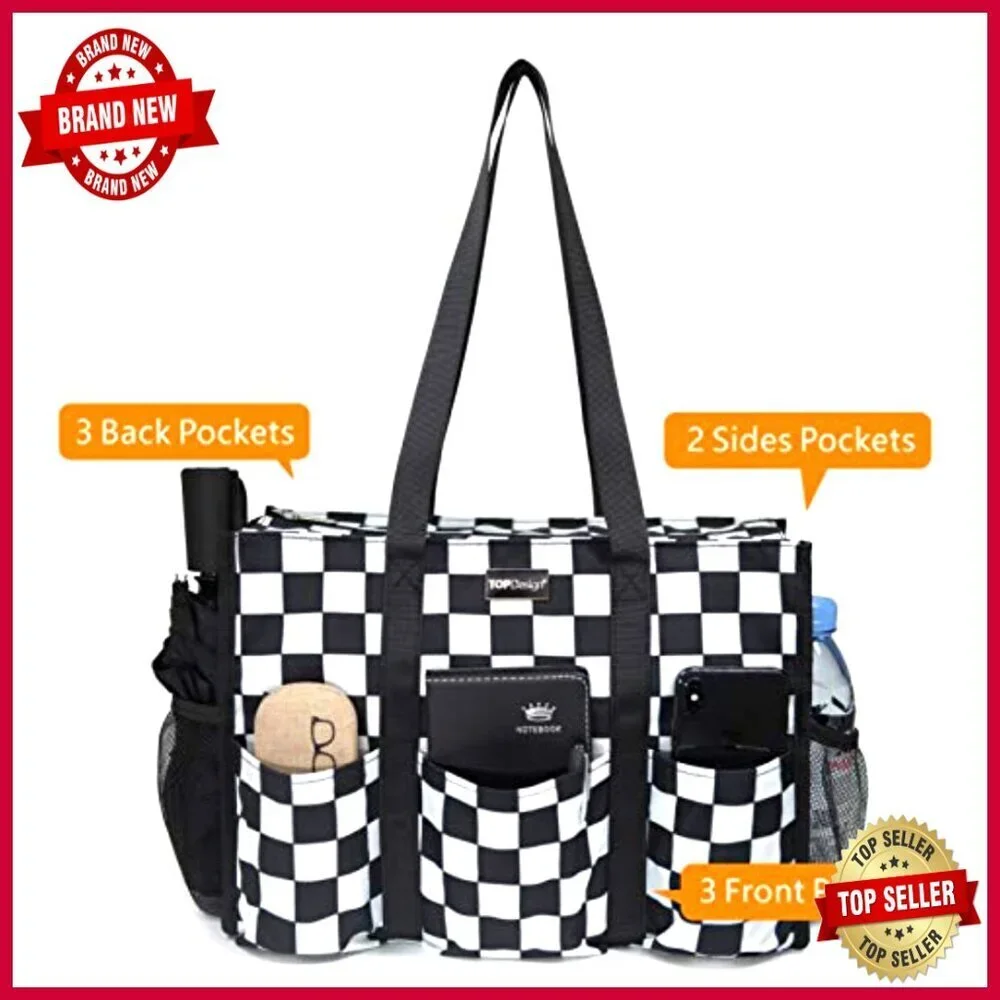 Large Water Resistant Tote Bag with 13 Pockets for Work Laptop